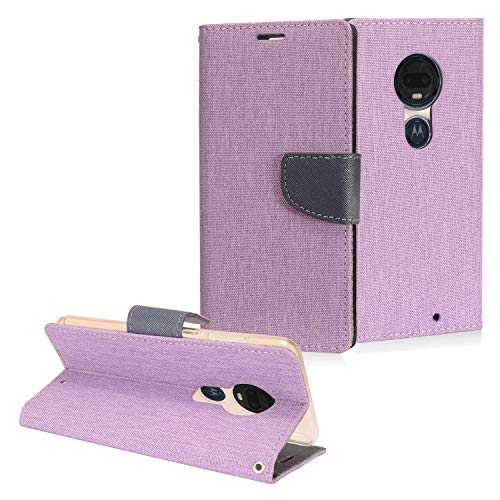 For T-Mobile Revvlry+ Plus, Motorola Moto G7, Moto G7 Plus Xt1962/Xt1965 - Denim Fabric Flip Wallet Phone Case - Ct5 Purple #TOP5