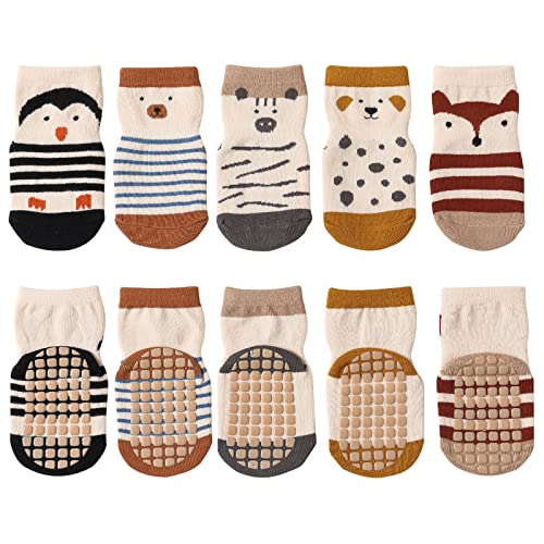 ABirdon 5 Pack Rutschfeste Socken f&uuml;r Baby M&auml;dchen Jungen Kinder Anti Rutsch Socken Sportsocken Cartoon Bilder Stoppersocken 0-12 Monate
