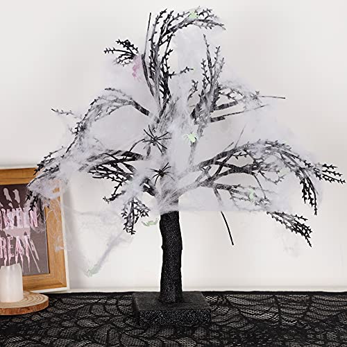 Happy Trees Halloween Black Spooky Tree With 24 Led Purple Lights, Spider Web And 10 Noctilucent Spiders, 16.5" Artificial Tree Decoration With Timer For Indoor Tabletop Holiday Party #TOP3
