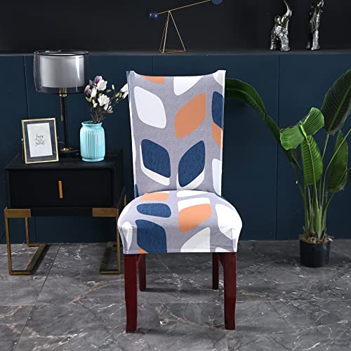 Image of House of Quirk Elastic Chair Cover Stretch Removable Washable Short Dining Chair Cover Protector Seat Slipcover (Pack of 4, Multi Block)