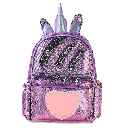 SwooK Sequins Sequin Sequined Unicorn Cute Womens Girls Travel Picnic Sequins Backpack Backpacks Back Bag Bagpack for Womens Girls