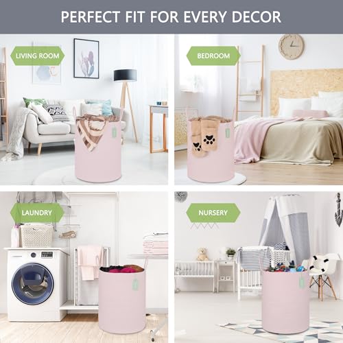 Image of Large Cotton Rope Laundry Hamper for Girls Kids 65L, Light Pink