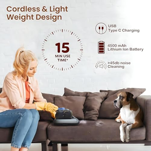 Image of OLV UV-Powered Portable Vacuum Cleaner for Bed & Sofa | Handheld Dust Mite Remover with UV Sterilization, 10kPa Suction | Rechargeable Type-C, Lightweight, Anti-Allergen Mattress Vacuum