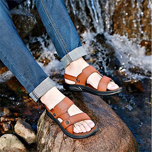 Cow Leather Sandals Non-Slip Slippers for Male Outdoor Comfortable Soft Bottom Beach Men Two Uses Sandals(44)3