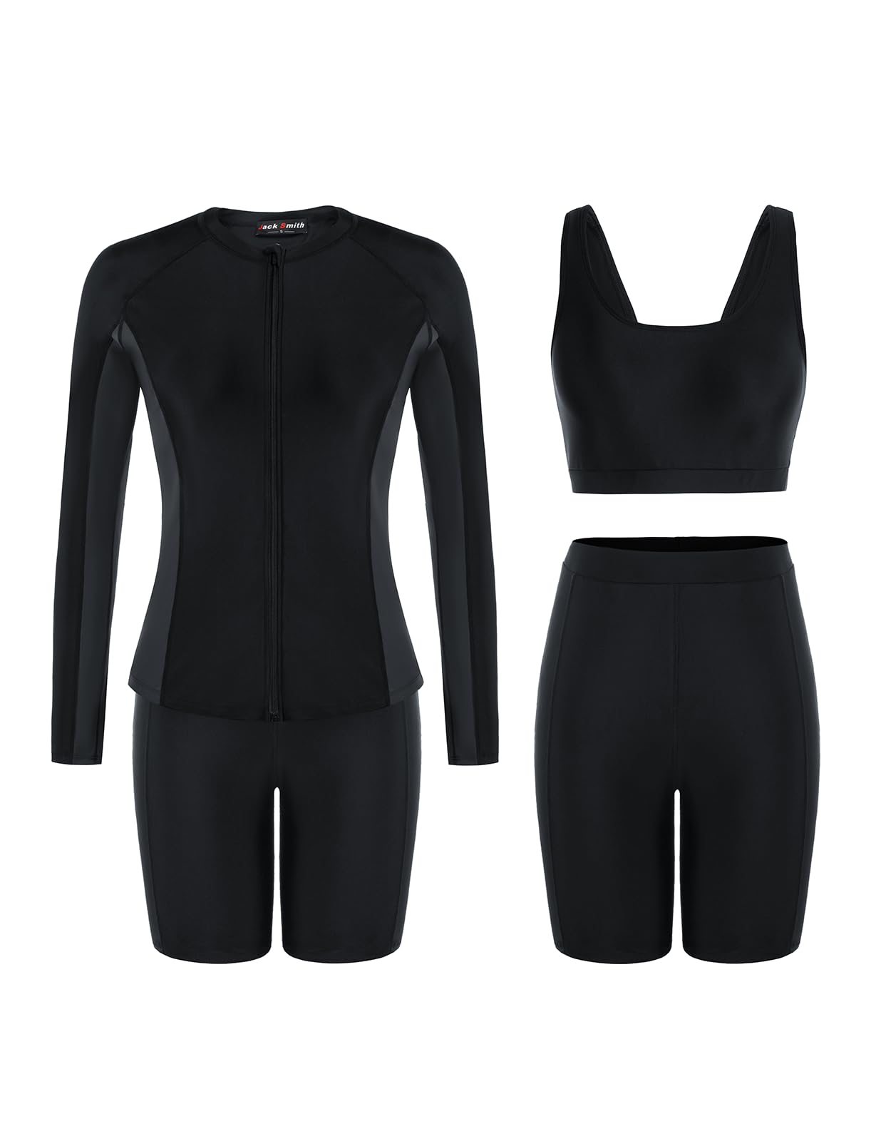 JACK SMITH Women's 3 Piece Long Sleeve Rash Guard Swimsuits Zip Front Bathing Suit Tankini Swimsuits UPF 50