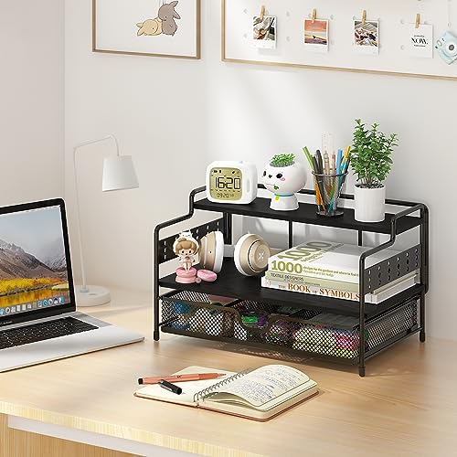 bukfen-Office-Desk-Organizer2-Tier-Office-Desk-Organizer-Display-Rack-and-one-Sliding-Drawer-Desk-File-Organizer-and-Storage-for-Office-School-HomeBlack