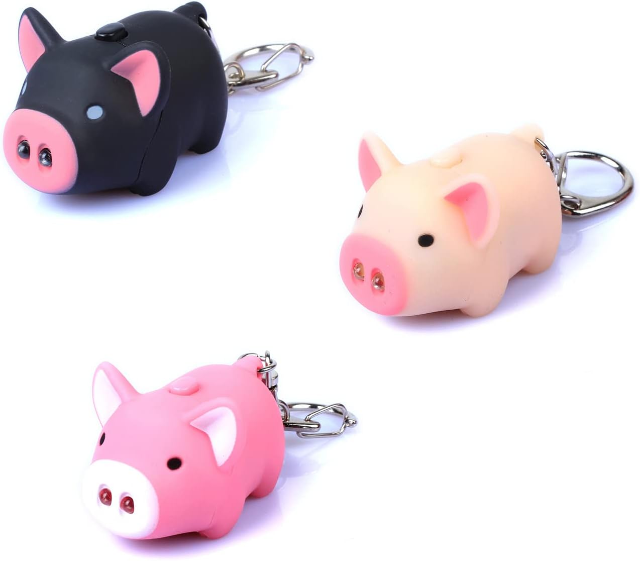 YYaaloa 3pcs Piggy Design Keychains Led Keychains Flashlight Sound Rings Creative Kids Toys Pig Cartoon Sound Light Key chains with key rings