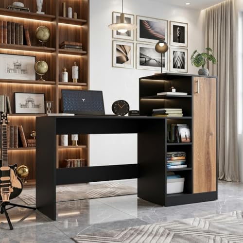 Image of SPYDER CRAFT Multipurpose Desk for Office, Study with Book Storage Engineered Wood Multipurpose Table (Free Standing, Finish Color - Columbain Black, DIY(Do-It-Yourself))