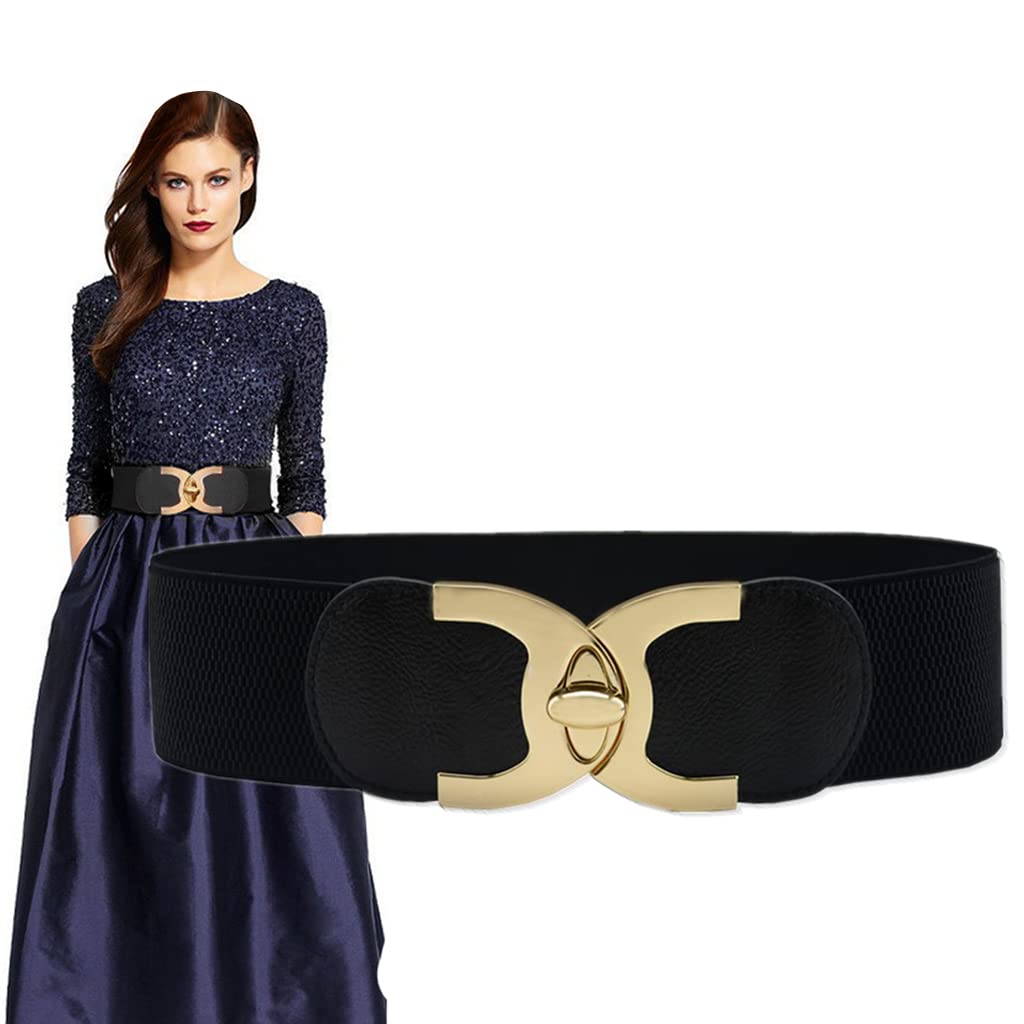 Women's Stretchy Belt (Black, Elastic & PU leather)