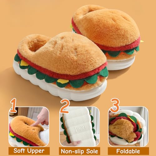 Cute Fuzzy Slippers for Women Men, Fluffy Funny Hamburger Womens Mens Plush Warm Cozy House Slippers4