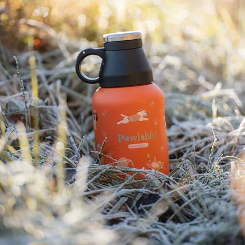 Pawbottle® Thermoflasche mit 2 Näpfen – Trinkflasche für Hunde & Katzen (960 ml + 2×100 ml, Orange) + Schnellverschlussdeckel geschenkt