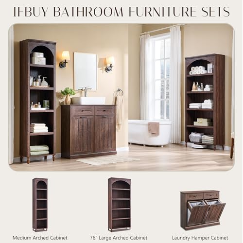 Image of IFBUY 76 inch Arched Bathroom Storage Cabinet, Large Arched Cabinet, Brown