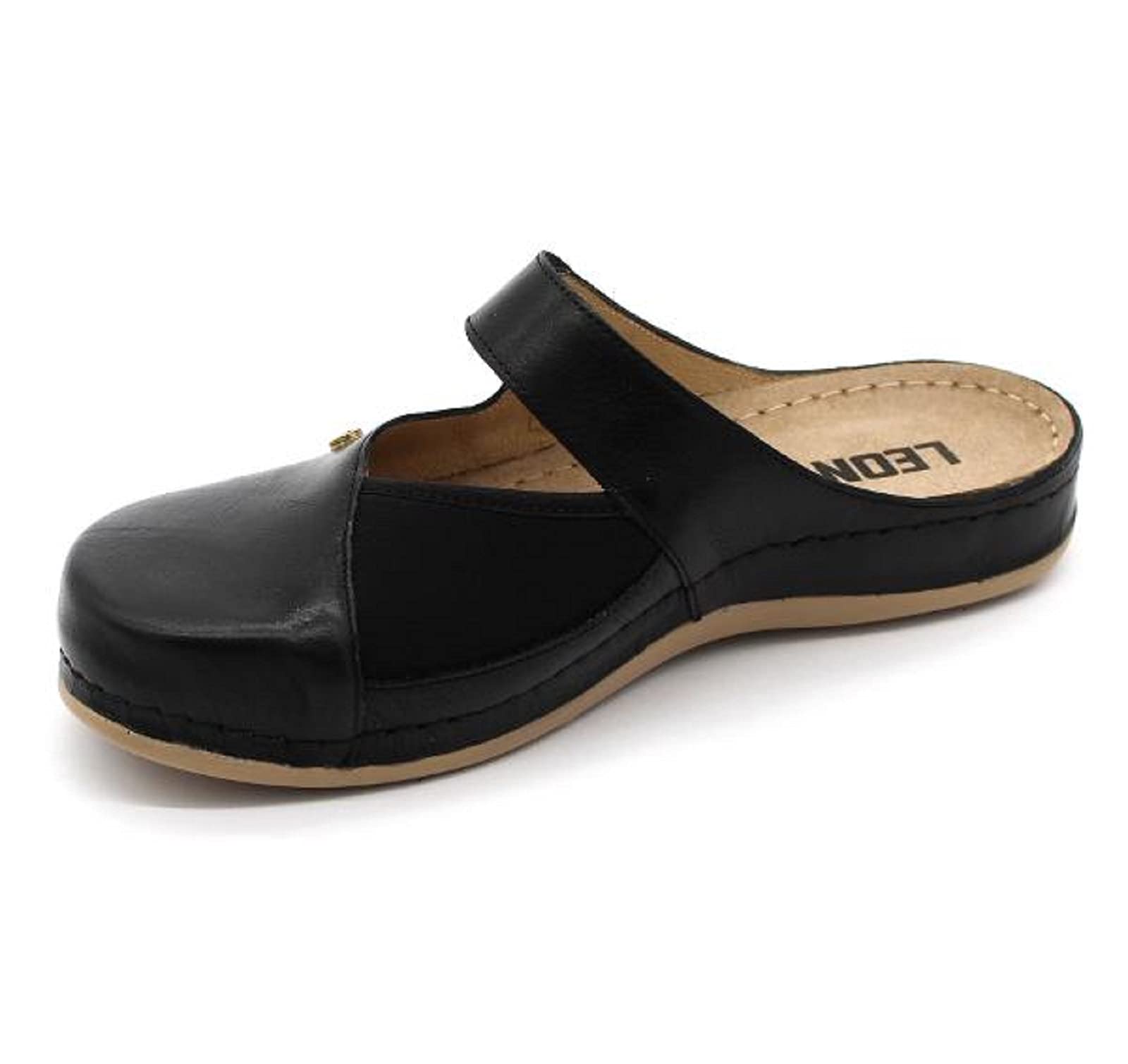 Leon 953 Komfortschuhe Lederschuhe Pantolette Hausschuhe Clog, Damen