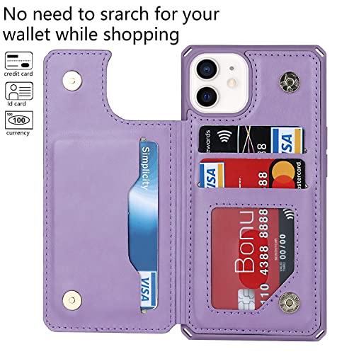 Cavor For Iphone 11 Case With Card Holder,Iphone 11 Wallet Case For Women,Phone Case Iphone 11 Case With Strap And Stand,Polka Dots Leather Shockproof Protective Cover For Men- Purple #TOP2