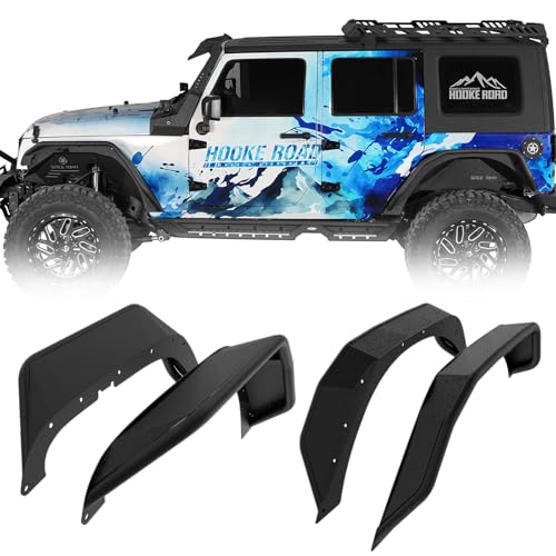 Hooke Road JK High Clearance Fender Flares for 2007-2018 Jeep Wrangler JK JKU 2 or 4 Doors Sturdy Steel Tube Fenders (Front & Rear Kit)
