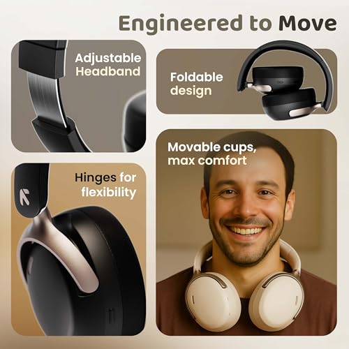 Image of GOBOULT Soniq Over Ear Bluetooth Headphones with 70H Playtime, 40mm Bass Drivers, Zen ENC Mic, Type-C Fast Charging, Dual Pairing, AUX, Wireless Headphones (Black)