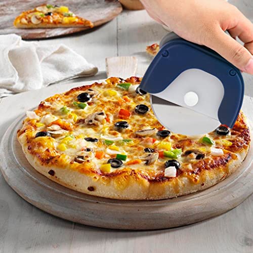 Image of P-Plus International Pizza Cutter and Serving Turner - Pizza Serving Turner - Pizza Cutter Tool - Pizza Spatula - Pizza Cutter Wheel (Set of 2, Pizza Cutter - Blue)