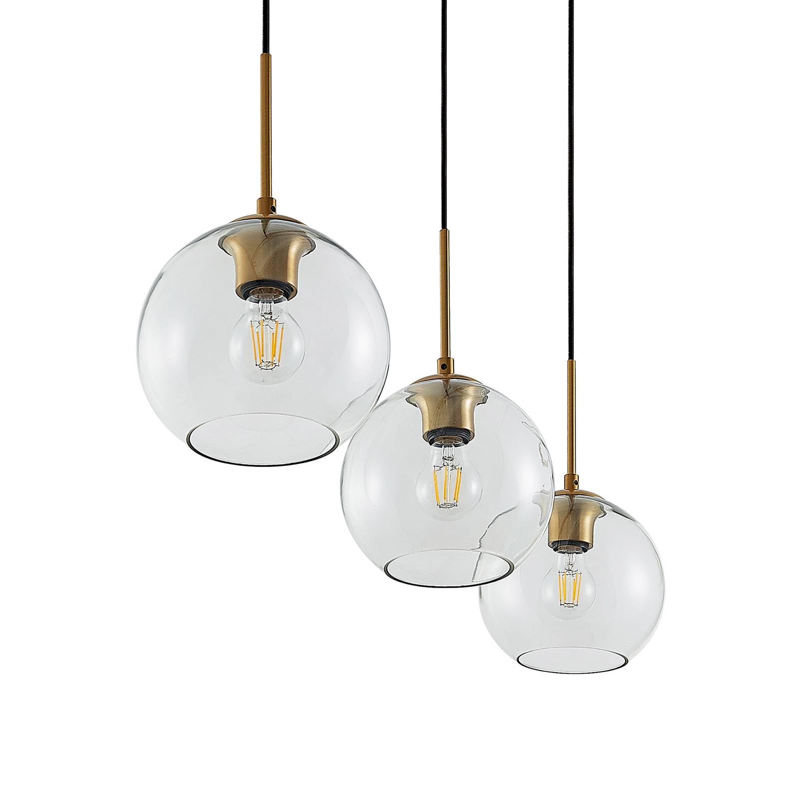 Lindby lámpara colgante en latón, transparente, luminaria suspendida | e27, 3 bombillas, moderno, vidrio para sala de estar, salón, comedor