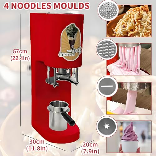 YANDDEA Eiscreme- und Softeismaschine, 7,4–7,9 Gal/Std. kommerzielle Spaghetti-Eispresse, Gelato-Maschine mit 4 Formformen, Eiscreme-Nudelmaschine Red – Bild 5