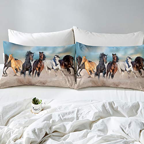 Erosebridal WW4687CLLHM-4PCSFULL Horse Sheet Set Six Running Wild Horses Bed Sheet For Kids Teens Adult, Farm Animal Bed Sheet Set 4Pcs Western Cowboy Fitted Sheet thumb #2