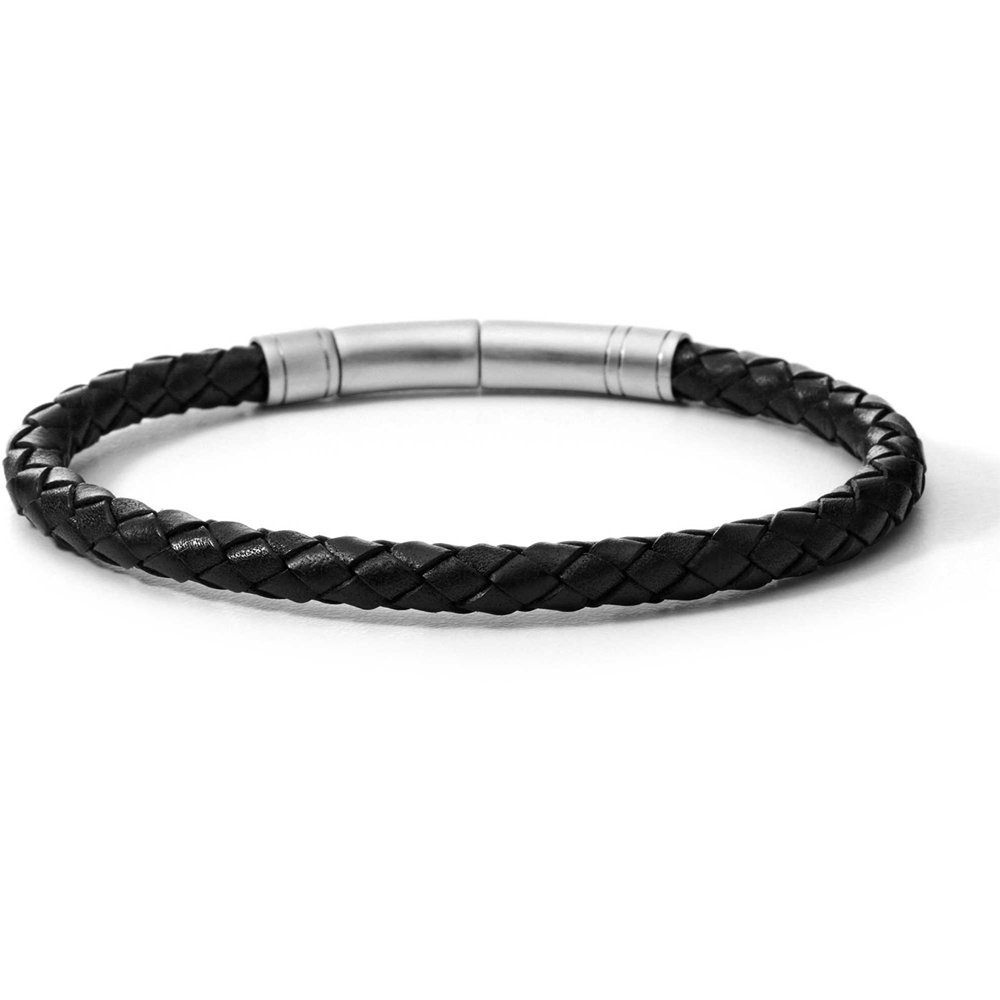 FossilPulsera Para Hombre, Longitud Total: 20 Cm - 22 Cm Negro, Plata Pulsera De Cuero Genuino, JF00510797