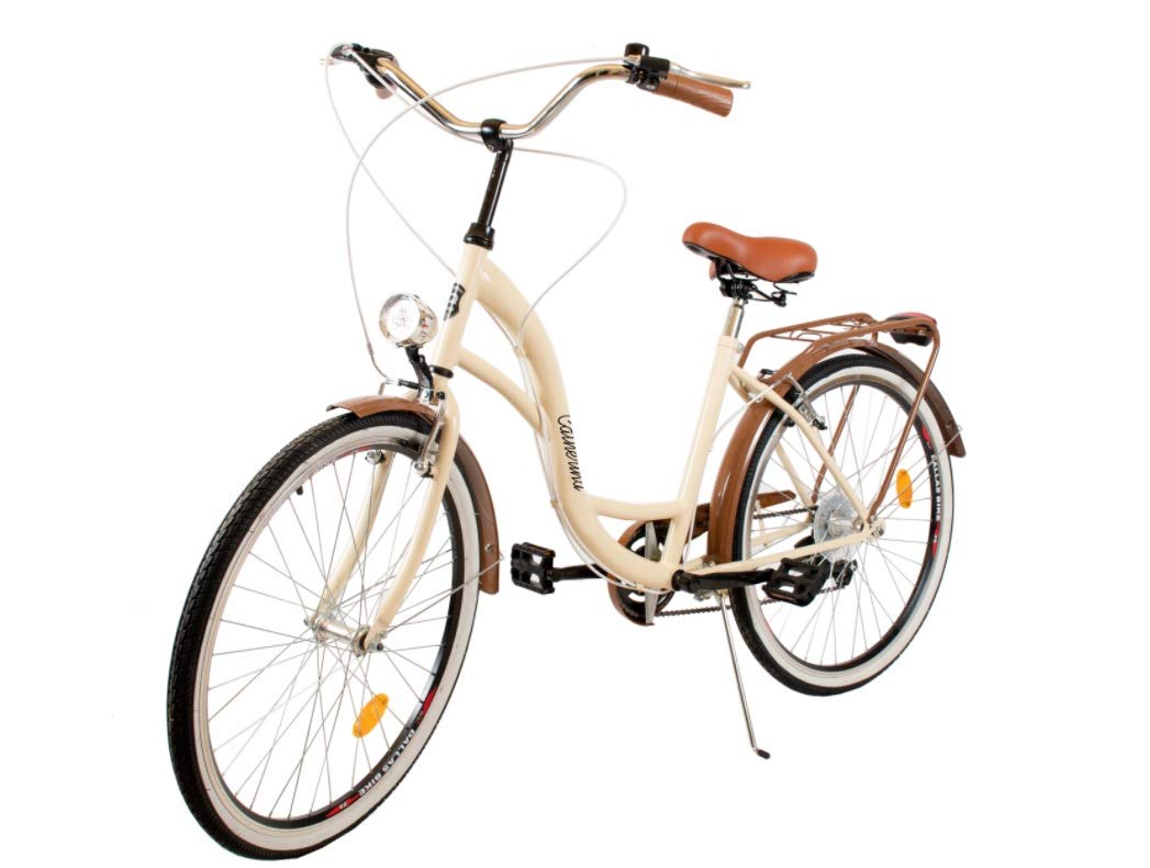 Bicicleta de paseo para mujer de BDW de 6 velocidades Shimano, LED, para ciudad, trekking, bicicleta de ciudad, bicicleta para mujer, bicicleta de trekking, cesta KOSTELNOS