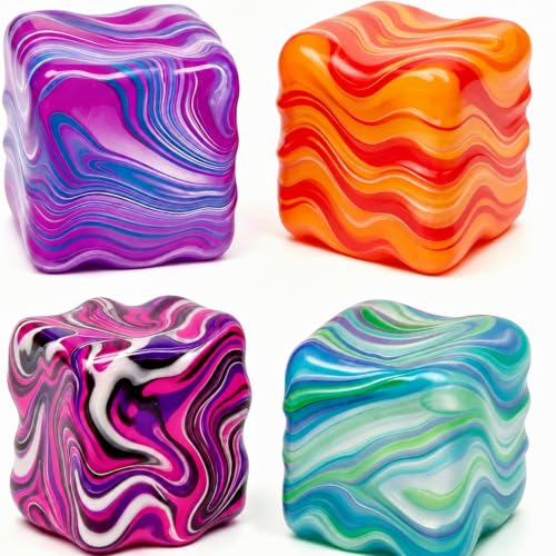 4 Pcs Fidget Cube Sensory Fidget for Stress Relief Soft Textured Stress Cubes for Classroom Prizes Party Favors to Help with Focus and Stress Relief