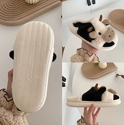 Cute Cow Slippers for Women Cartoon Cotton Cozy Fuzzy Plush Animal Winter Warm Indoor Outdoor Slippers2