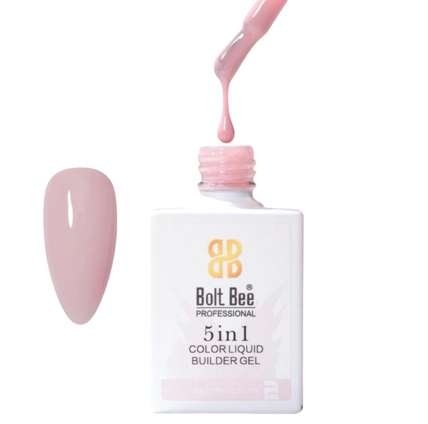 BOLT BEE 5 in 1 Color Liquid Builder Gel, Clear, Pink, Nude, White, 15ml, Nail Extension Hard Gel, Soak Off UV Cure, Long Lasting Nail Strengthener (2)-picture-51