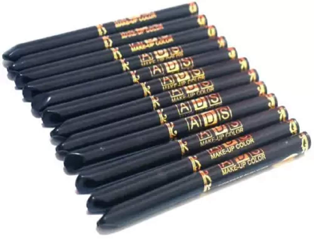 ADS Black Waterproof Eyeliner Pencil 12 Pack 2.5 g (Black) Medium Coverage Semi-Matte Finish