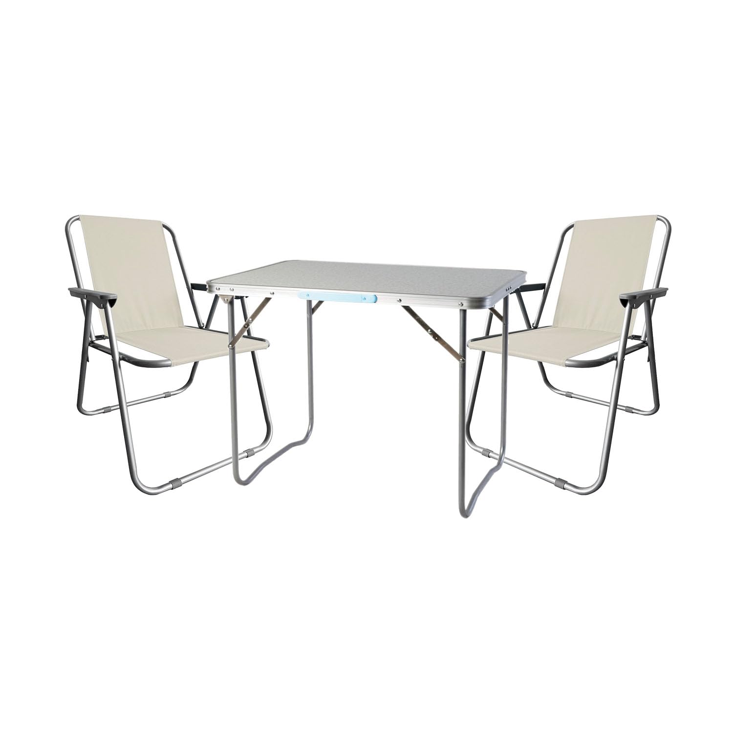 3tlg Campingmöbel Set Outdoormöbel Alu Camping L70xB50xH59cm 1x Campingtisch mit Tragegriff + 2 Campingstühle Beige