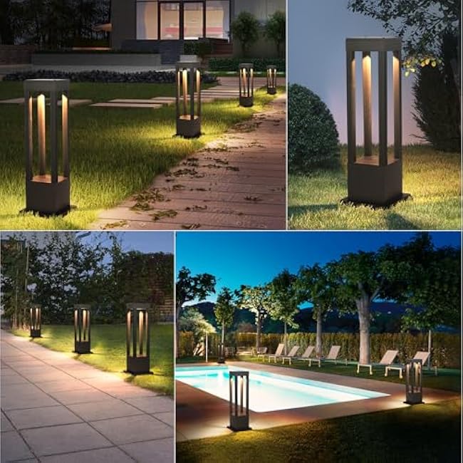SLAWA Outdoor LED Post Light 23.62 Black Square Exterior Lawn Path Lights with 3000K Warm Light Aluminum Landscape IP65 Waterproof Lantern Column Lamp Patio Courtyard Walkway Garden Bollard Lighting