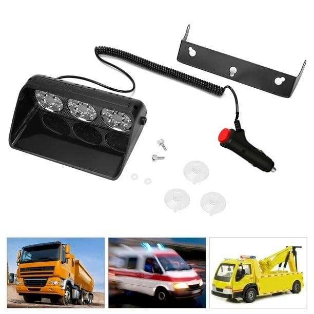 Image of AutoBizarre 12V Car Dash Emergency Warning Strobe Red Blue Flasher Windshield Sucker LED light With Multiple Flashing Modes For All Cars, Emergency Vehicles, etc. (18 LED Red Blue White)