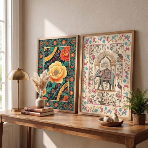 Image of kotart - Indian Wall Art Home Decor Frames Framed Wall Painting for Home Room Bedroom Office Wall Decor Traditional Indian Wall Art Floral Paintings for Living Room Wall Art Painting for Wall Decoration Wall Poster With frames Wall Paintings For Home Decoration set of 2 (Art 3, (10x13 inch), Framed)