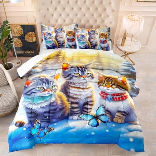 Edredon Cama 150 Snow Cat Estampado Bedding Edredón Nórdico 140X200 Cm, Edredón De Fibra 200Gr/M²,Transpirable Colcha De Microfibra para Todas Las Estaciones