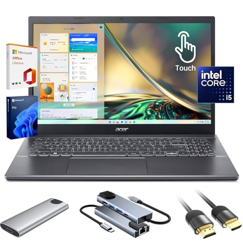 acer Laptop Aspire 5, computadora portátil con pantalla táctil FHD IPS de 15.6 pulgadas para estudiantes y negocios, Intel Core i5-13420H, 8GB LPDDR5 RAM, 1TB SSD, cámara web, Wi-Fi 6, HDMI, con