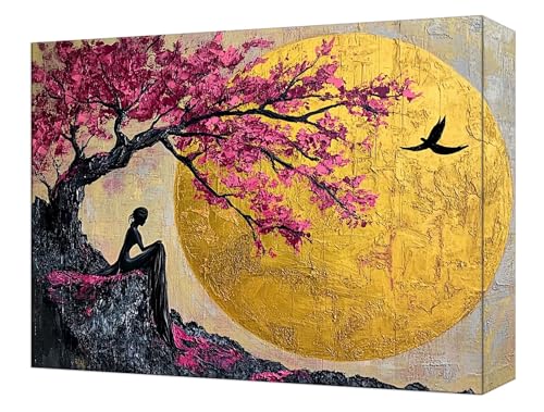 月 木 ペイントバイナンバー 数字油絵 キット キャンバス Paint by Numbers for Adults DIY アクリル絵の具 数字 初心者向け ペイントバイナンバーキット 女性へのギフト 手工?画 数?油画 ホームウォールデコレーション 50