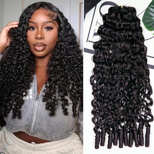Micro Pre Looped Crochet Human Hair Extensions 14 Inch 60g Burmese Curly Human Feather-Line Invisible Crochet Hair Pre Separated Knotless Crochet Human Hair For Braiding Twist