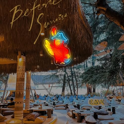 Image of Pirate Parrot Neon Sign, USB Powered LED Light for Room Decor | Parrot Wall Decor for Bedroom, Kids Room, Game Room, Halloween Party and Pirate Theme Gift
