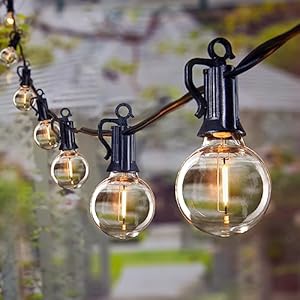 Outdoor String Lights 60 Feet G40 Globe Patio Lights with 32 Edison Shatterproof Bulbs(2 Spare), Waterproof Connectable Hanging Christmas Light for Backyard Porch Balcony Party Xmas Decor