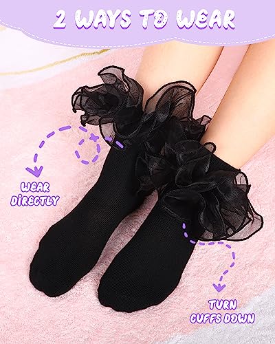 Witwot Toddler Girl Socks with Big Ruffle Lace Frilly Turn Cuff Dress Socks3