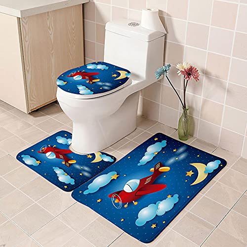 ZDDWLDL 4-Teilig Duschvorhang Set mit Rutschfesten Teppichen Toilettendeckel und Badematte Wasserdichtes Badezimmer… – Bild 5