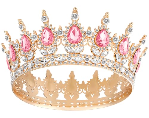 Crown for Women, Queen Crown Tiara for Princess Party (Gold Pink)