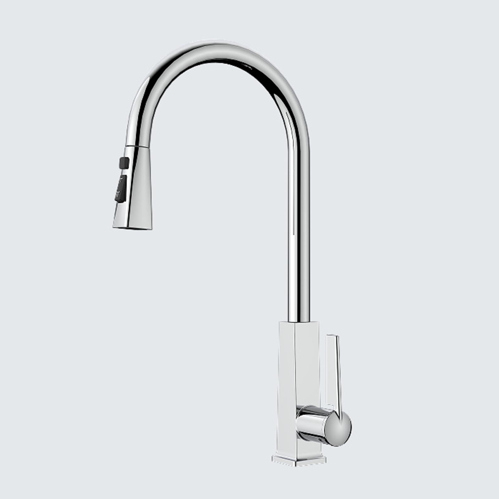 Obrotowa głowica natryskowa do baterii kuchennej o 360°, chromowany wyciągany wąż, pojedynczy uchwyt, współczesny design dla łatwego dostępu do kuchni i ulepszonego czyszczenia