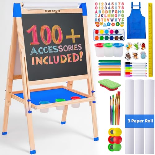 Chevalet Peinture pour Enfants 3 en 1 - Set 100+ Accessoires, Tableau Enfant Double Face avec Noir...