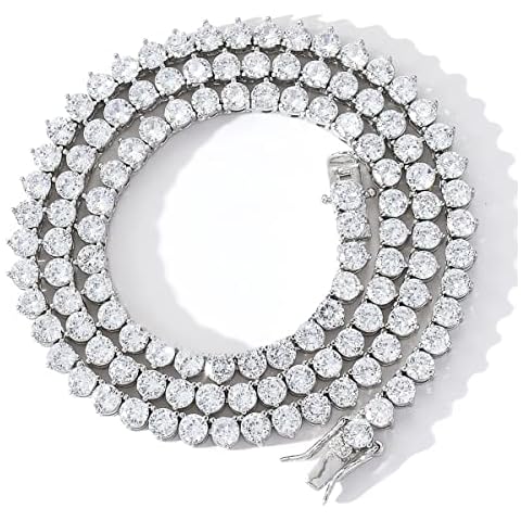 Tennis Necklaces for Women Tennis Chain Men Fake Diamond Chain Bling Cubic Zirconia Necklace Rhinestone vvs Diamond Choker Necklace Women, Brass, Cubic Zirconia Cover