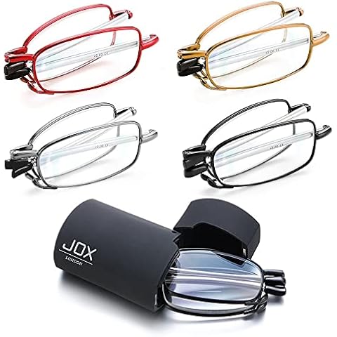 JOX Gafas de lectura plegables, con funda gafas, portátiles, gafas de lectura graduadas, vista cansada presbicia hombres y mujeres, lector de bolsillo, ligeras con mini-estuche (Negro, 2.5) Cover