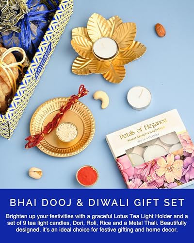 Image of HyperFoods Bhai Dooj Tikka For Brother Rawfruit's Handcrafted Potli Blue Pack of 4 Dry Fruits 495 Grams Dry Fruits Gift Box DryFruit Combo Pack Tikka For Bhai Dooj Tikka for BhaiDooj with Gift