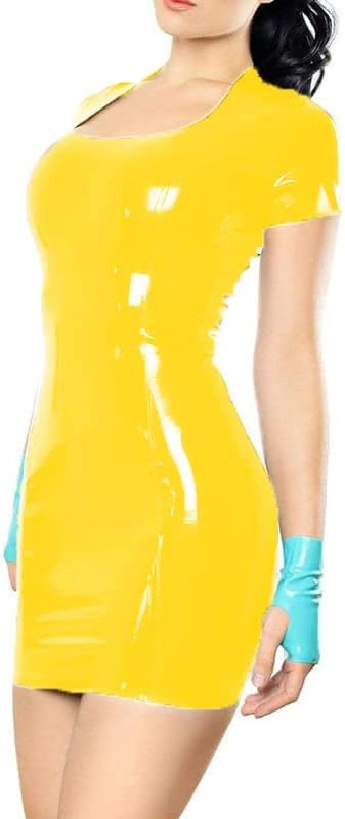 Amazon.com: Women Sexy Shiny PVC Bodycon Dress Slim Short Sleeve Mini Club  Latex Leather Dresses Female,Yellow,4XL : Clothing, Shoes & Jewelry