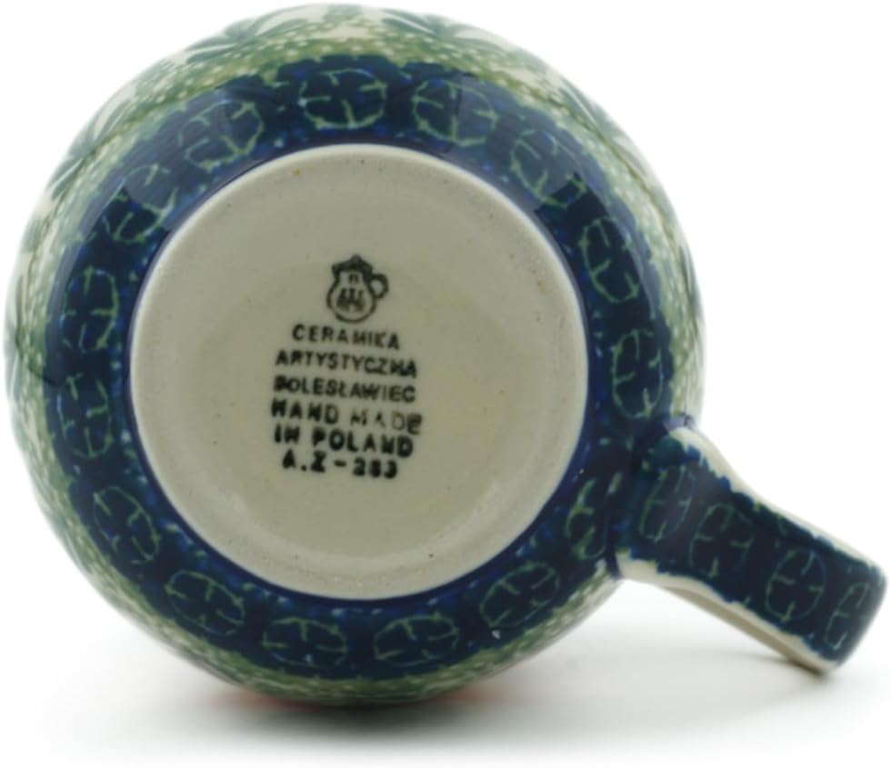 Polmedia Polish Pottery Bubble Mug 8 oz - Peach Spring Daisy Pattern Handmade in Boleslawiec Poland by Ceramika Artystyczna + Certificate of Authenticity